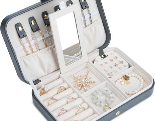 Grijze reissieradenkoffer voor damesorganizer, 2-laags draagbare kleine sieradenorganizer voor oorbellen, ringen, kettingen, horloges, armbanden, G