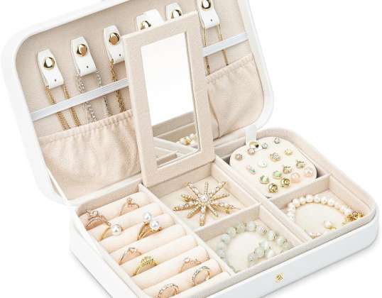 Witte reissieradenkoffer voor dames, organisator, 2-laags draagbare kleine sieradenorganizer voor oorbellen, ringen, kettingen, horloges, armbanden, G
