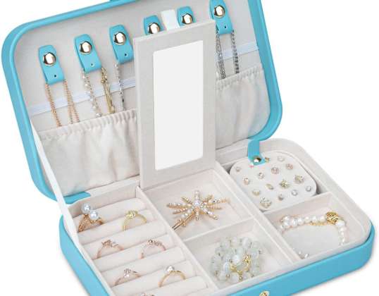 Blauwe Tifanny Travel Jewelry Case voor Vrouwen Organizer, 2-Tier Draagbare Kleine Sieraden Organizer voor Oorbellen Ringen Kettingen Horloges Armbanden, G