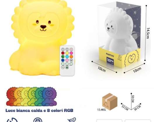 Touch &amp; Remote Control Lion Night Light - con Funzione Touch e Telecomando - Ricaricabile - Baby Shower - Regalo Maternità - Nursery - Compleanno