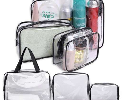 COSMETIC BAGS SET OF 3 PCS Set Cosmetic Bag 3in1 Transparent Capacious PVC XJ4830