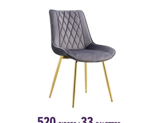 Szare aksamitne krzesło ze złotymi metalowymi nogami - 54x63x87cm