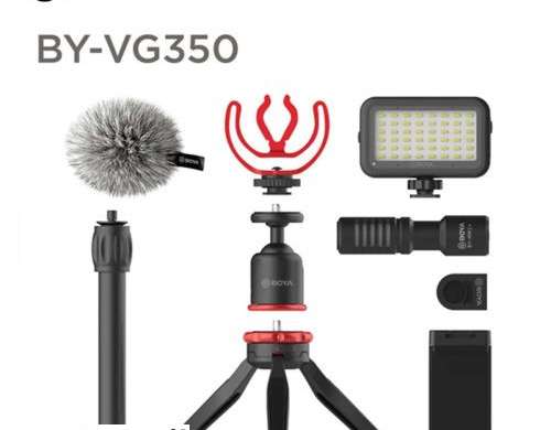 BOYA Vlogging Kit 2 inkluderer: Mini Tripod BY MM1 Mic LED Light C