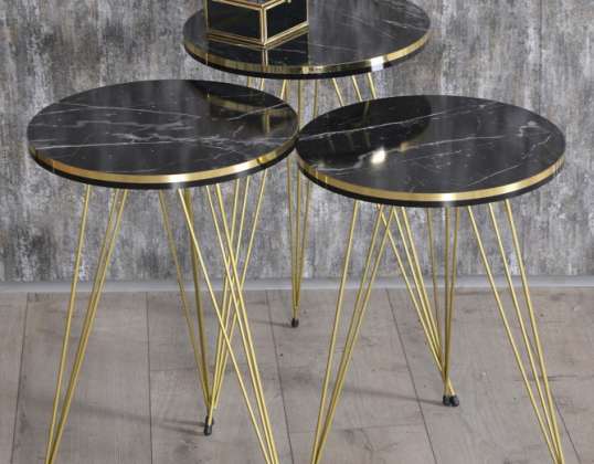 Set di tavolini rotondi da 3 pezzi con effetto marmo | Tavola rotonda 3 parti