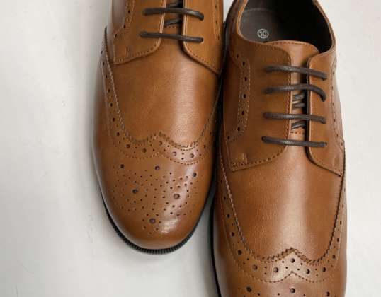 Meeste jalatsite segu pruunist ja mustast, Ühendkuningriigis suurused 6–12 – hulgihind 6 naela tk, karbis 96 ühikut