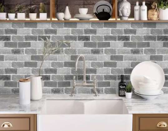 Papel de parede autoadesivo com aparência de tijolo NYBRICK cinza