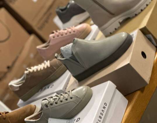 6,50€ la paire, mix de chaussures de marque européenne, mélange de différents modèles et tailles pour hommes et femmes, mix box, marchandise A, palette de stock restante.