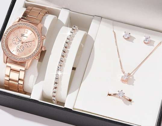 5-częściowy luksusowy zestaw biżuterii dla kobiet w kolorze różowego złota