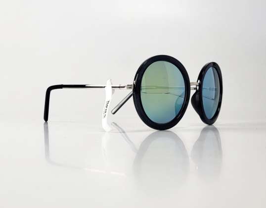 Schwarze runde TopTen-Sonnenbrille mit verspiegelten Gläsern SG13016GRY