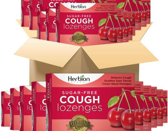 Herbion Naturals sugar-free cough lozenges with natural cherry flavour, 18 lozenges (pack of 48)