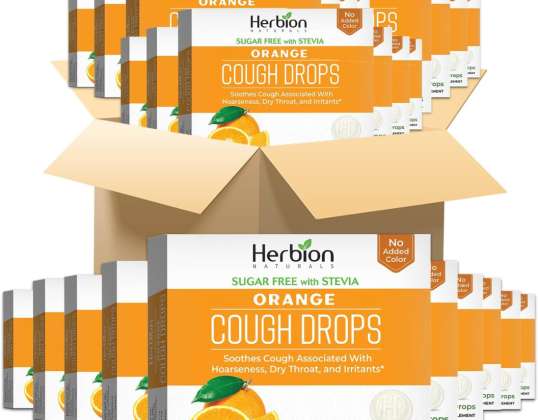 Herbion Naturals παστίλιες για το βήχα χωρίς ζάχαρη με φυσική γεύση πορτοκάλι, φυσικό πορτοκάλι, 18 παστίλιες (πακέτο των 48)