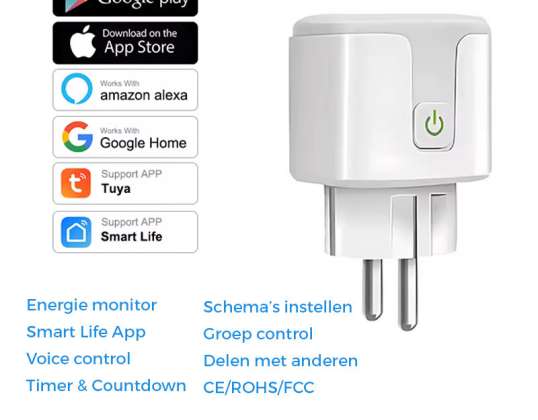 Smart Plug - WiFi - Smart Plug - Google Home &amp; Amazon Alexa - Timer &amp; Energimåler via Smartphone App - Smart Home