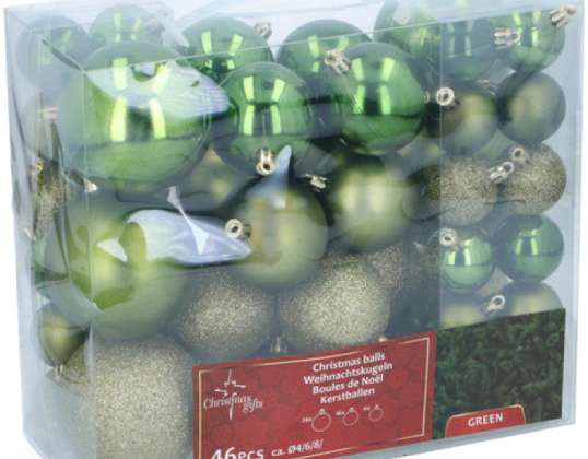 46 Piece Festive Green Baubles Christmas Ornaments Set Yuletide Decorative Balls Collection