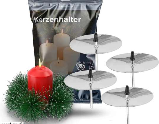 4X Candle Holder Silver Candle Plate Advent Wreath Connector Candle Holder for Advent Wreath Christmas Advent Wreath Holder with Thorn 4X Silver