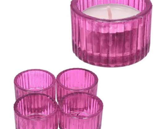 Set of 4 pink round tealight holders, diameter 5 cm, decorative light accents