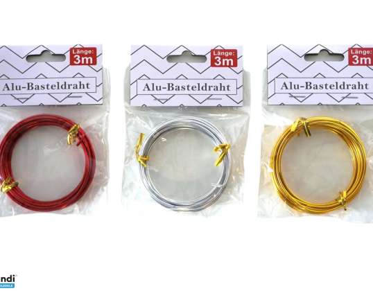 Aluminium Craft Wire Set 2mmx3m Colours Red Gold Silver – Versatile &amp; Colourful