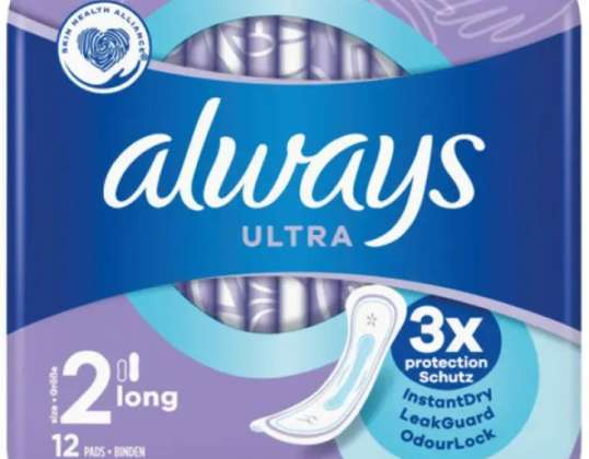 Always Ultra Thin Long Bandages 12 Pieces Highest Comfort &amp; Leak Resistance