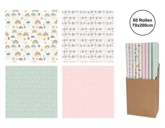 Birthday wrapping paper 70x200 cm colorful patterns assortment of 4