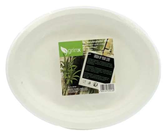 Sustainable Sugar Cane Oval Serving Plates 32x25cm Set of 3