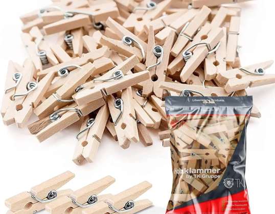 100x mini klipši Izmērs 25 mm Mini skavu drēbju adatas Koka klipsis izgatavots no īsta koka