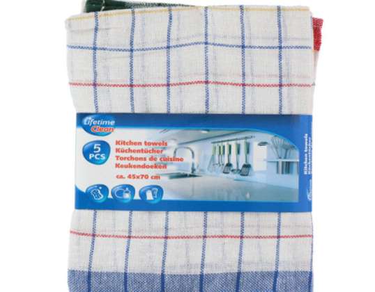 Pack of 5 cotton kitchen towels – absorbent and durable tea towels for everyday use