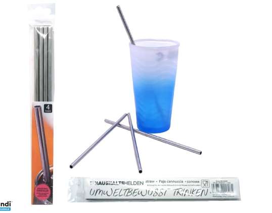 Set of 4 Stainless Steel Drinking Straws 22cm – Environmentally Friendly &amp; Reusable