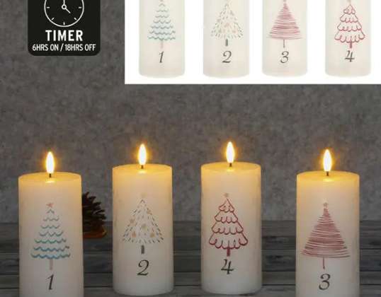 Set of 4 LED real wax candles Advent white approx. 7 5x15 cm safe flame effect battery-operated