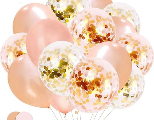 50x léggömb konfettivel, konfetti csillogó rózsa arany dekorációként esküvőkre és születésnapokra 50x konfetti
