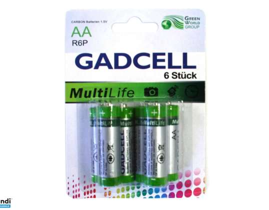 6 stuks AA R6 'Gadcell'-batterijen – betrouwbare stroombron