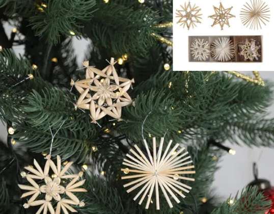 Set of 9 Mini Straw Stars Diameter approx. 6cm Rustic Christmas Decoration