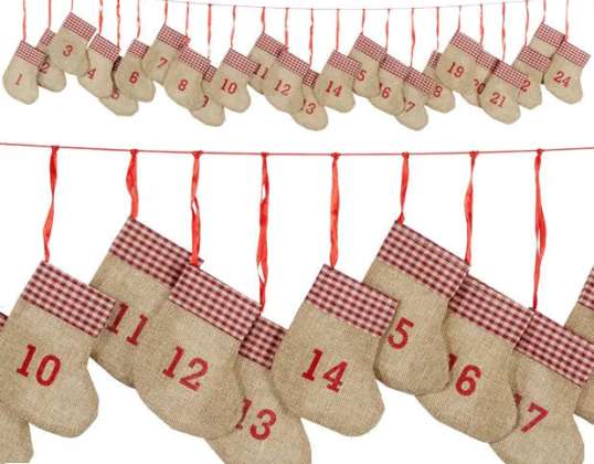 Calendario de Adviento calcetines estampado de cuadros 180 cm Decoración festiva para la temporada navideña