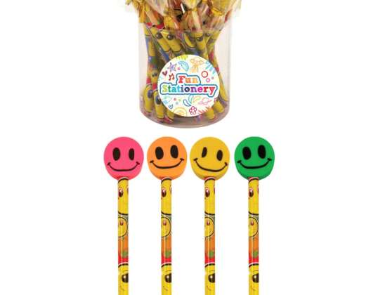 Potloden met grappige Smiley Eraser 4 verschillende kleuren briefpapier Set