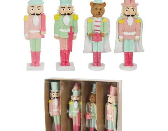 Fargerik Candy Nutcracker sett med 4 fargerike festlige dekorasjoner