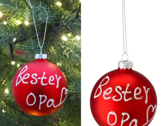 Boule de Noël « Best Grandpa » rouge diamètre env. 8 cm