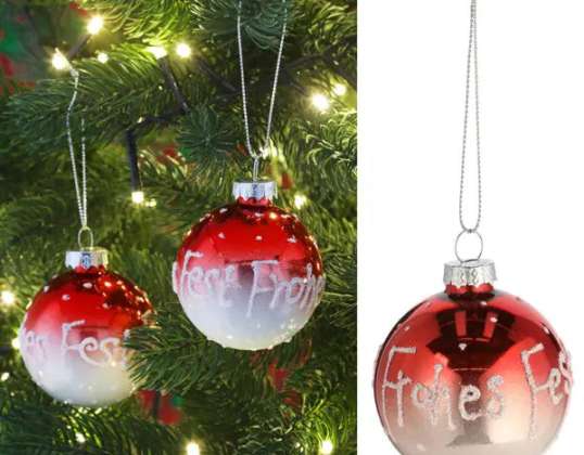 Boule de Noël « Joyeux Noël » Rouge Blanc Diamètre env. 6 cm