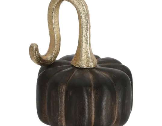 Zucca in legno di mango scuro alta 17 cm Elegante elemento decorativo autunnale