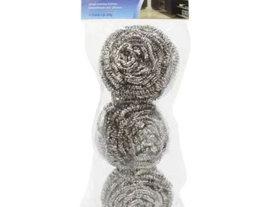 Stainless steel scourer 3-pack 20g Strong scouring pads in bag