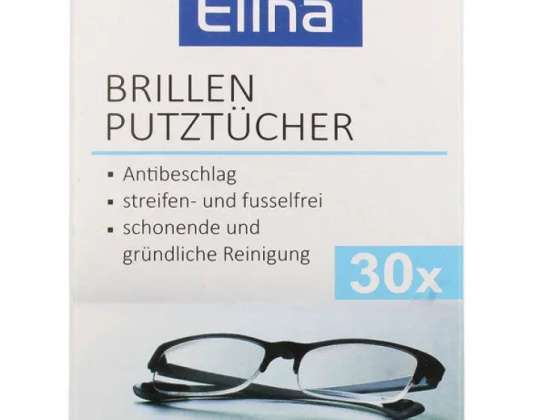 Elina 30 Pack of Glasses Cleaning Cloths in Single Sachets Streak-Free &amp; Mobile