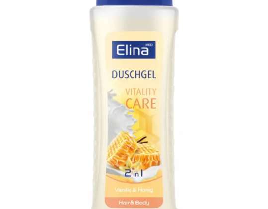 Гель для душу Elina Vitality Care 2 в 1 300 мл Підбадьорливий догляд за тілом і волоссям
