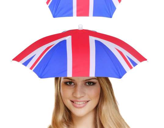 Adult Union Jack Umbrella Hat | Rain and sun protection hat with British flag