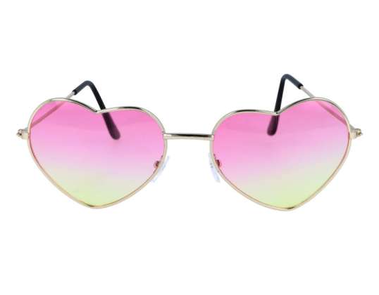 Ombre Herzbrille Für Erwachsene  Rosa/Gelbe Linse Mit Silberrahmen   Modische Sonnenbrille
