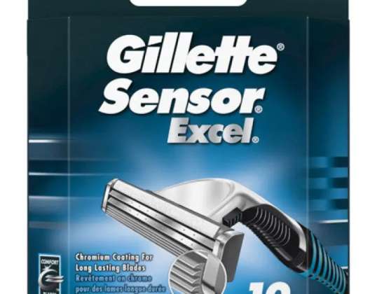 Gillette Sensor Excel Razor Blades 10 Pack Ενισχυμένες κασέτες ακριβείας ξυρίσματος