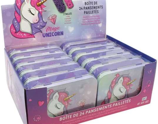Glitzer Einhorn Wundverband in Metallbox mit Einhorn Motiv – Für Kinder