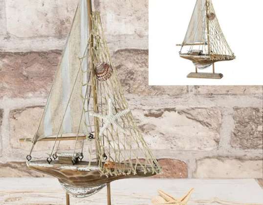 Dekoratif Yelkenli Modeli Doğal/Gri Orta Yaklaşık 32cm Yüksekliğinde Deniz Oturma Odası Dekorasyonu