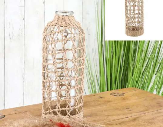 Large glass vase with braided pattern, height 33cm