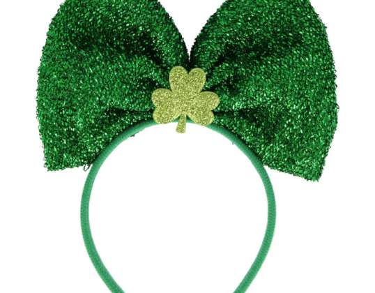 Green Metallic Irish Headband with Shamrock Pattern