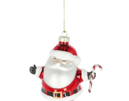Ręcznie robiona szklana ozdoba choinkowa Mikołaj z laską cukrową o wysokości ok. 12cm Świąteczna dekoracja świąteczna