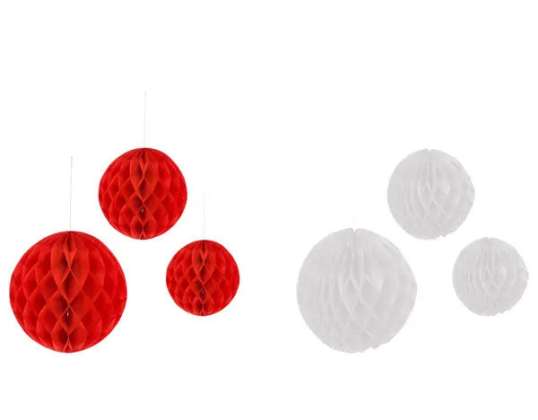 Hanger Ball Honeycomb sett med 3 2 størrelser - festlig dekorasjon forskjellige farger