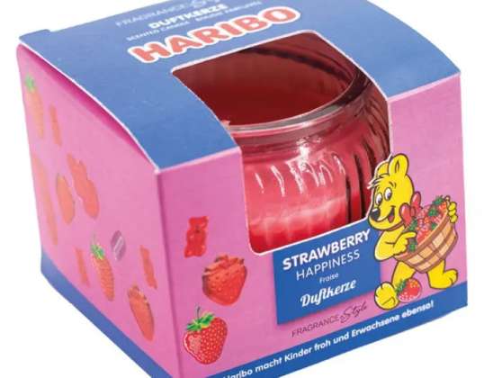 Haribo Strawberry Happiness tuoksukynttilä 85g – makea mansikan maku