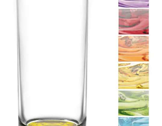 Vysoce kvalitní sklenice na long drinky v korálové barvě 0,25 l s rozmanitým podstavcem